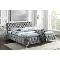riess-ambiente Polsterbett MODERN BAROCK 180x200cm grau Samt – Barock Stil, Kopfteil, Doppelbett (Einzelartikel, 1-tlg), Chesterfield Design, King-Size-Bett, bequemes Ehebett, Glamour