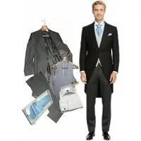 Freiherr von Falkenhausen Anzug Cut / Cutaway Anzug als Stresemann Gehrock 7-teiliges Set (Cutjacke, Stresemann Hose, Hemd, Weste, Plastron etc) Set Cutaway Anzug, inkl. Cutjacke & Stresemann Paket (Morning Coat)