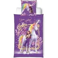 MTOnlinehandel Bettwäsche Unicorn Academy 135x200 + 80x80 cm, Kinder Geschenkidee, Microfaser, 2 teilig, Wende-Motiv mit Sophia & Wildstar • Einhorn