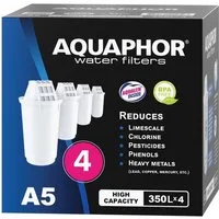 AQUAPHOR Kalk- und Wasserfilter Pack 4 A5 Filterkartuschen, Bis zu 350 l. Kapazität, Zubehör für Tischwasserfilter Provence, Smile, Prestige, AQUALEN Technologie