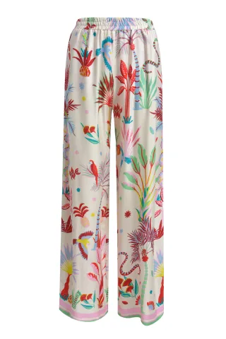 Milano Italy - wideleg pants, elastic waist, french pockets sand print - Gr. - 38