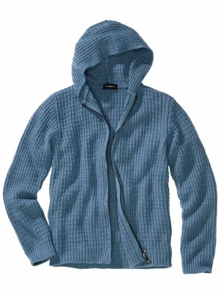 Mey & Edlich Herren Waffel-Cardigan Blau 35 % Polyamid, 30 % Wolle, 30 % Viskose, 5 % Kaschmir