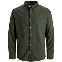 Jack & Jones PlusSize Langarmhemd Jack&Jones XXL Langarmhemd Twill oliv uni JJEOXFORD