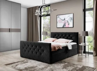 Boxspringbett Schlafzimmerbett EIVOR 140x200cm Schwarz inkl.Bettkasten