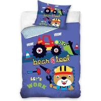 Carbotex Kinderbettwäsche Baumaschinen Bagger Kran Baustelle Kinderbettwäsche 135 x 200 cm