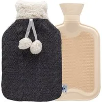 Axion Wärmflasche mit Bezug, 33 x 20 cm, ca. 2 Ltr., Wärmflaschen, grau-beiger Plüsch, 100% Naturkautschuk, Weihnachtsgeschenk