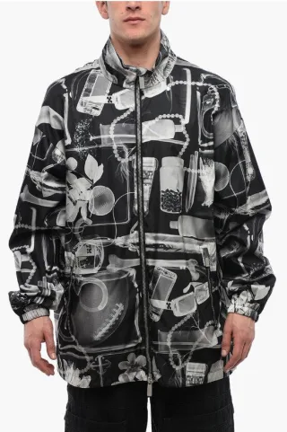 XRAY-Windjacke aus Nylon mit abnehmbarer Kapuze in Schwarz und Weiß