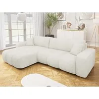MIRJAN24 Ecksofa Fetrinu Maxi Boucle, mit Schlaffunktion und Bettkasten, 274x145x82 cm, zwei Dekokissen