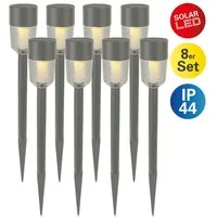 näve LED Solarleuchte Doha, LED fest integriert, Warmweiß, 8er-Set Dekoerdspieß, je H: 35,5cm, grau, LED warmweiß, Leuchtdauer 8h