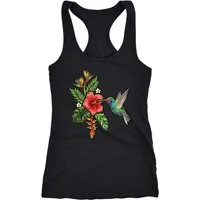 Neverless Tanktop Damen Tank-Top Tropical Kolibri Vogel Palmblätter Sommer