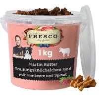 Fresco Dog Martin Rütter Trainingsknöchelchen 1kg, Hunde Leckerli Rind mit Himbeeren & Spinat, Snack für: Hunde, Getreidefrei, zuckerfrei & hoher Fleischanteil