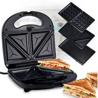 Casativo 3-in-1-Sandwichmaker 3-in-1 Multi-Grill 800W, Kontaktgrill, Sandwichmaker & Waffeleisen, 800 W, Wechselplatten für Sandwich, Waffeln & Grill, antihaft, inkl. Griff