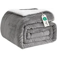 Wohndecke Sherpa-Fleece-Wohndecke, wendbar, kuschelig, warm, Grau, Einzelbett, Good Nite, Kuscheldecke, Polyester, für Zuhause und Reisen, grau, blau, schwarz