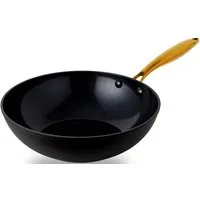 HENSSLERS Wok HSN, Aluminium (1-tlg), BLACK CERAMIC Antihaftbeschichtung, goldener Edelstahlgriff, Induktion
