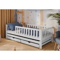 Kids Collective Kinderbett mit Rausfallschutz, Lattenrost und optionaler Matratze, Kinder Bett (mit Ausziehbett und zwei Schubladen), 80x160 cm: von 3. bis 10. Lebensjahr, weiß