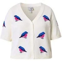 Ulla Popken Strickjacke Strickjacke Vögel V-Ausschnitt Halbarm