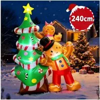 GVDV Weihnachtsfigur Aufblasbare Weihnachtsdeko 2,4 m Lebkuchenmann mit LED-Beleuchtung (Selbstaufblasende Weihnachtsbeleuchtung, 1 St), IP68 Wetterfest, für Innen- & Außenbereich