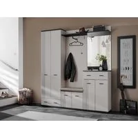 ASM-Moebel Garderoben-Set Flurgarderobe Schuhschrank HUGO III mit Sitzbank und Spiegel, Mit Spiegel und Sitzbank.