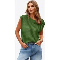 Imily Bela Strickweste Damen Strickweste mit Rundhalsausschnitt (Packung, 1-tlg., 1per-Pack) Gestreiftes Stricken
