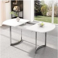 KLAM HOME Esstisch Ausziehbarer Esstisch 140/180 x 80 cm, ausziehbare Länge 180 cm (versilberte Metallbeine, moderner Stil, hochfeste Legierungshalterung), geeignet für 4–6 Personen, weiße + versilberte Tischbeine