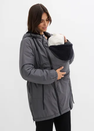 bonprix Kuschelig gefütterte Umstands-und Tragejacke, grau, Gr.34, Wasserabweisender Parka für die Schwangerschaft und danach