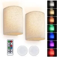 Sunicol LED Wandleuchte 2er Set Dimmbar Wiederaufladbar Magnetische kabellose Wandleuchte, 16 Farben, Stoffschirm mit Fernbedienung für Schlafzimmer, Wohnzimmer