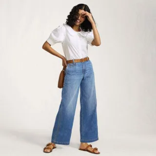 Knöchellange Mid Waist Jeans mit weitem Bein in Petite-Größe, Damen, size: petite, Blau, Baumwolle/Elasthan/Polyester, by Lands' End