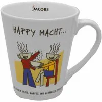 JACOBS Becher Kaffeebecher mit Henkel, HAPPY MACHT, 250 ml, Porzellan