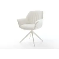 DELIFE Polsterstuhl Keila-Flex, mit Armlehnen Kreuzgestell breit Weiß Bouclé Soft Beige 360° drehbar W