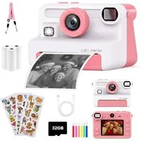 FOSMET Kinderkamera Sofortbildkamera,1080P 2,4" Display Digitalkamera Kinder Kinderkamera (30 MP, 8x opt. Zoom, inkl. Lustige Kinderspielzeug Geschenke für Jungen & Mädchen von 3-12 Jahren, 30MP Sofortbildkamera Kinder mit 32GB Karte & 3 Rollen Druck