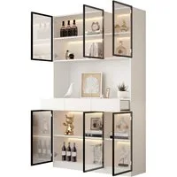 Odikalo Vitrine Vitrine Modern Vitrine mit Schubladen Vitrine 3-türig 200cm Weiß Multi Storage Bücherregal Sammlung,8 Fächer, griffloses Design