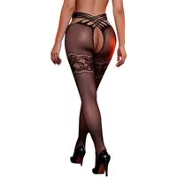 Lau-Fashion Strumpfhose Netz Strümpfe Damen mit Harness Design – Figurbetonte Dessous Schwarz