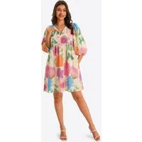 Imily Bela Babydollkleid Damen bedrucktes lockeres Urlaubskleid (Packung, 1-tlg., 1per-Pack) mit Kordelzug