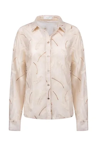 Nukus - Gemusterte Hemdbluse beige - Gr. - XS