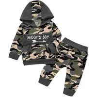 Gluckids Top & Hose Baby Jungen Langarm Kapuzenpullover Top &Hose Outfit Camo Babykleidung (2-tlg) Neugeborenen Briefdruck Sweatshirt Hosenanzug Hoodie Top Hose Baby-Set