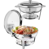 GarveeMore Speisenwärmer 5L runde Edelstahl-Chafing-Dishes und Warmhaltebehälter, (2-tlg), mit Deckel,Deckelhalter,Löffel,Pinzette für Catering,Partys,Abendessen