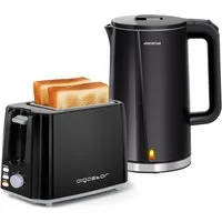 Aigostar Frühstücks-Set Doppelwandiger Wasserkocher aus Edelstahl 1,7L/ 2-Scheiben Toaster, Schnelles Erhitzen, Automatische Abschaltung und Kalkfilter