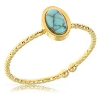 Made by Nami Fingerring Filigraner Boho Edelstahl Ring Gold mit Ovalen türkisen Edelstein, Damen Schmuck Größenverstellbar & Wasserfest