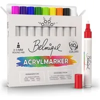 Belmique Marker Acrylmarker 2–3 mm – 10er Set für Stein, Holz & Leinwand, (10-tlg., Bunt), 10 Farben, Deckend & wetterfest, 2–3 mm Spitze