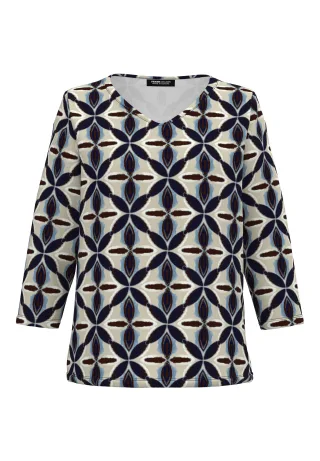 FRANK WALDER - Shirt NOS mit gerundetem V-Ausschnitt french blue/ink/sand - Gr. - 44