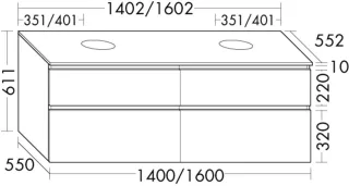 Burgbad Waschtischunterschrank Lin20 Acryl/Lack Matt 611x1402x552 Anthrazit Matt, SGRC140F5382 SGRC140F5382