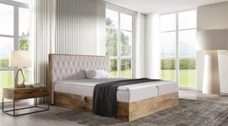Boxspringbett Bett BROMIA 200x220cm Lancelot Eiche Stoff Hellbeige inkl. Bett...