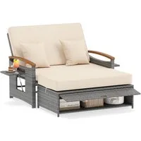 COSTWAY Loungebett, outdoor, Rattan, 2-Personen, Gartenliege mit verstellbarer Rückenlehne
