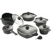 Karcher Topf-Set Aluguss, Aluminiumguss (12-tlg), Teflon-Classic-Antihaftbeschichtung, inkl. Glasdeckel & 2 Thermogrips