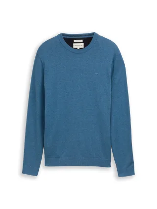 Tom Tailor - Basic Strickpullover aus Baumwolle marine blue melange - Gr. - L