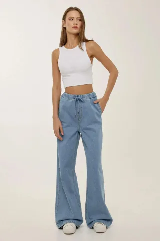 Schnürbare High-Waist Weite Bein Jeans