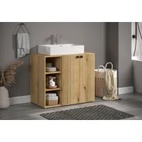 welltime Waschtisch Amrum Waschbeckenunterschrank und Waschbecken (2-St), Waschbeckenunterschrank mit Rillenoptik - Maße (B/T/H) 90/53/79 cm