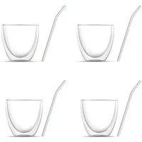 BEM Thermoglas 8-er Gläser Set, 8-tlg., Borosilikatglas, 4 x Doppelwandige Kaffeegläser (je 240 ml) und 4 x Glasstrohhalme