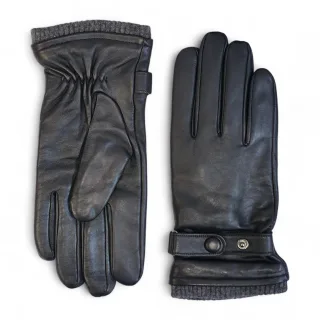Schwarze Herrenhandschuhe aus italienischem Leder mit warmem Wollfutter, ideal für Winter, Radfahren, Autofahren und Freizeit.