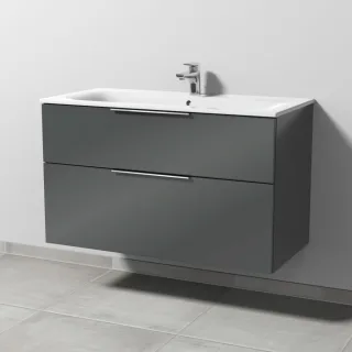 Sanipa 3way Waschtischunterbau zu Geberit Renova Plan Slim Waschtisch mit 2 Auszügen, Anthrazit-Glan UF68879